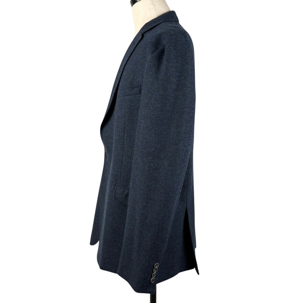 Joseph Abboud Herringbone Sport Coat Mens 46L Navy Blue Wool Slim Fit Blazer - Picture 2 of 11